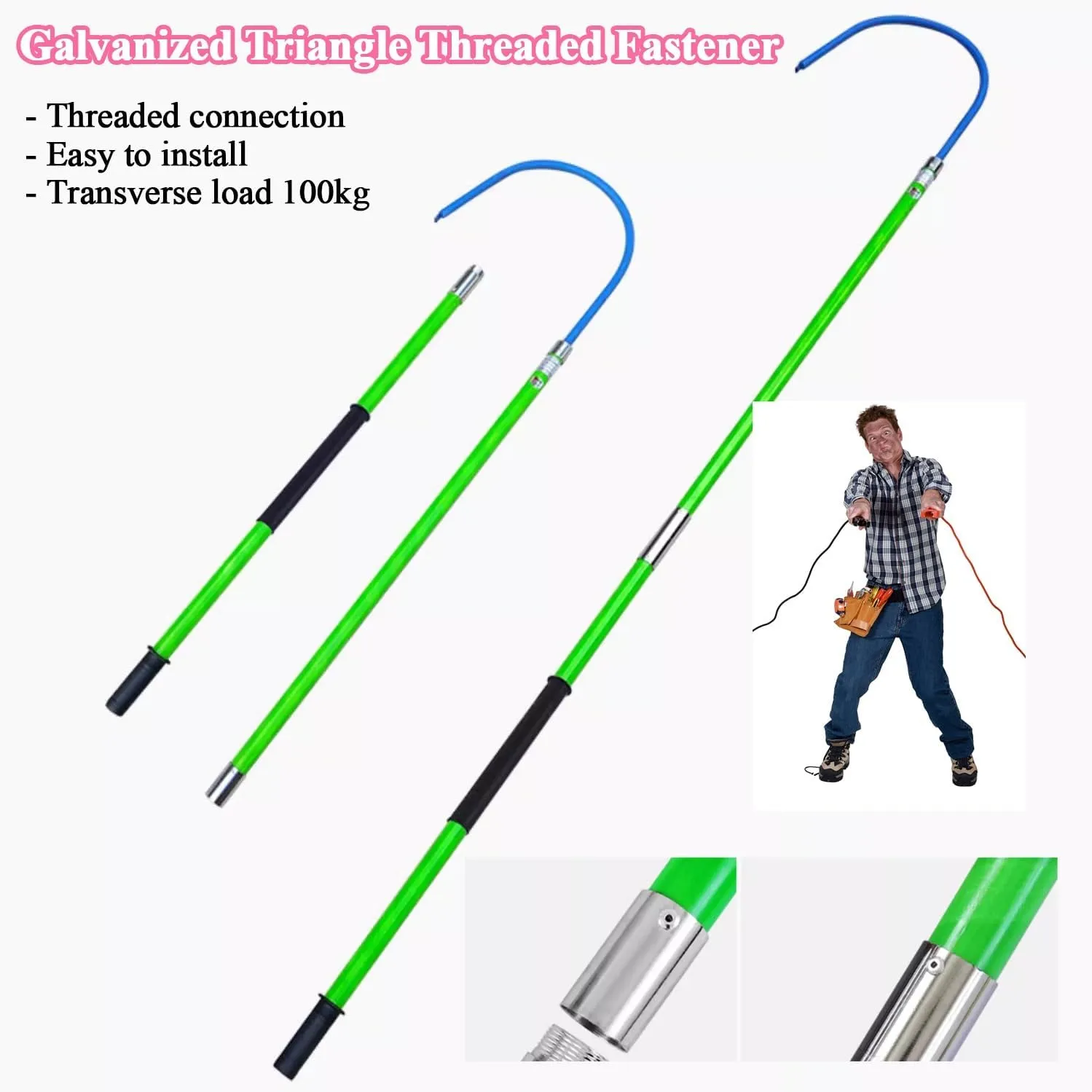 Insulated Rescue Hook, High Voltage Electricity Anti-electrocution Lifeguard Rod Emergency Lifesaving Pole Pulling Man Hook Electrical Shock Safety Tools For Firefighter Electrician Electric Worker(Gr
