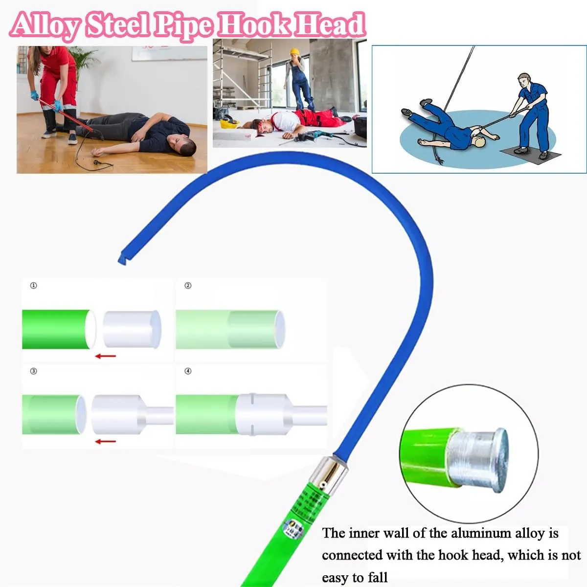Insulated Rescue Hook, High Voltage Electricity Anti-electrocution Lifeguard Rod Emergency Lifesaving Pole Pulling Man Hook Electrical Shock Safety Tools For Firefighter Electrician Electric Worker(Gr