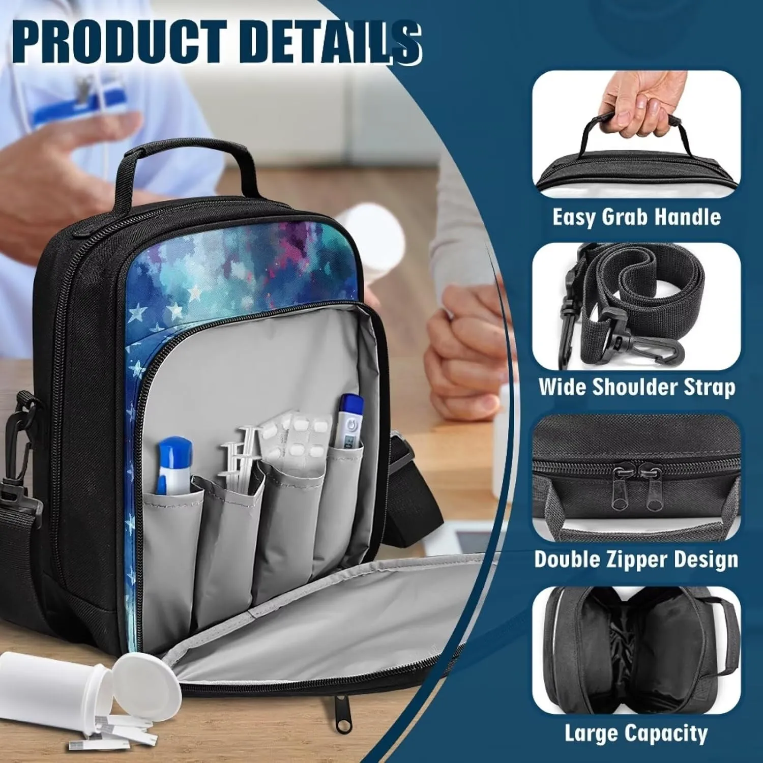 Insulin Travel Case, American Flag Eagle Diabetic Medication Organizer Bag, Travel Medication Diabetes Supplies Organizer Bag with Shoulder Strap