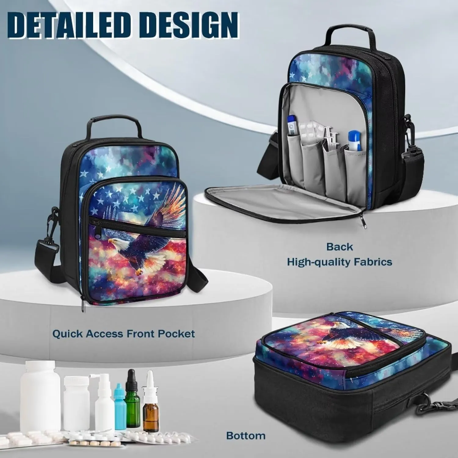 Insulin Travel Case, American Flag Eagle Diabetic Medication Organizer Bag, Travel Medication Diabetes Supplies Organizer Bag with Shoulder Strap