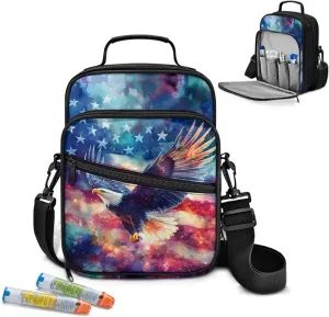 Insulin Travel Case, American Flag Eagle Diabetic Medication Organizer Bag, Travel Medication Diabetes Supplies Organizer Bag with Shoulder Strap