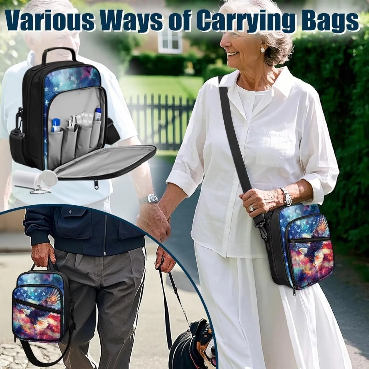 Insulin Travel Case, American Flag Eagle Diabetic Medication Organizer Bag, Travel Medication Diabetes Supplies Organizer Bag with Shoulder Strap