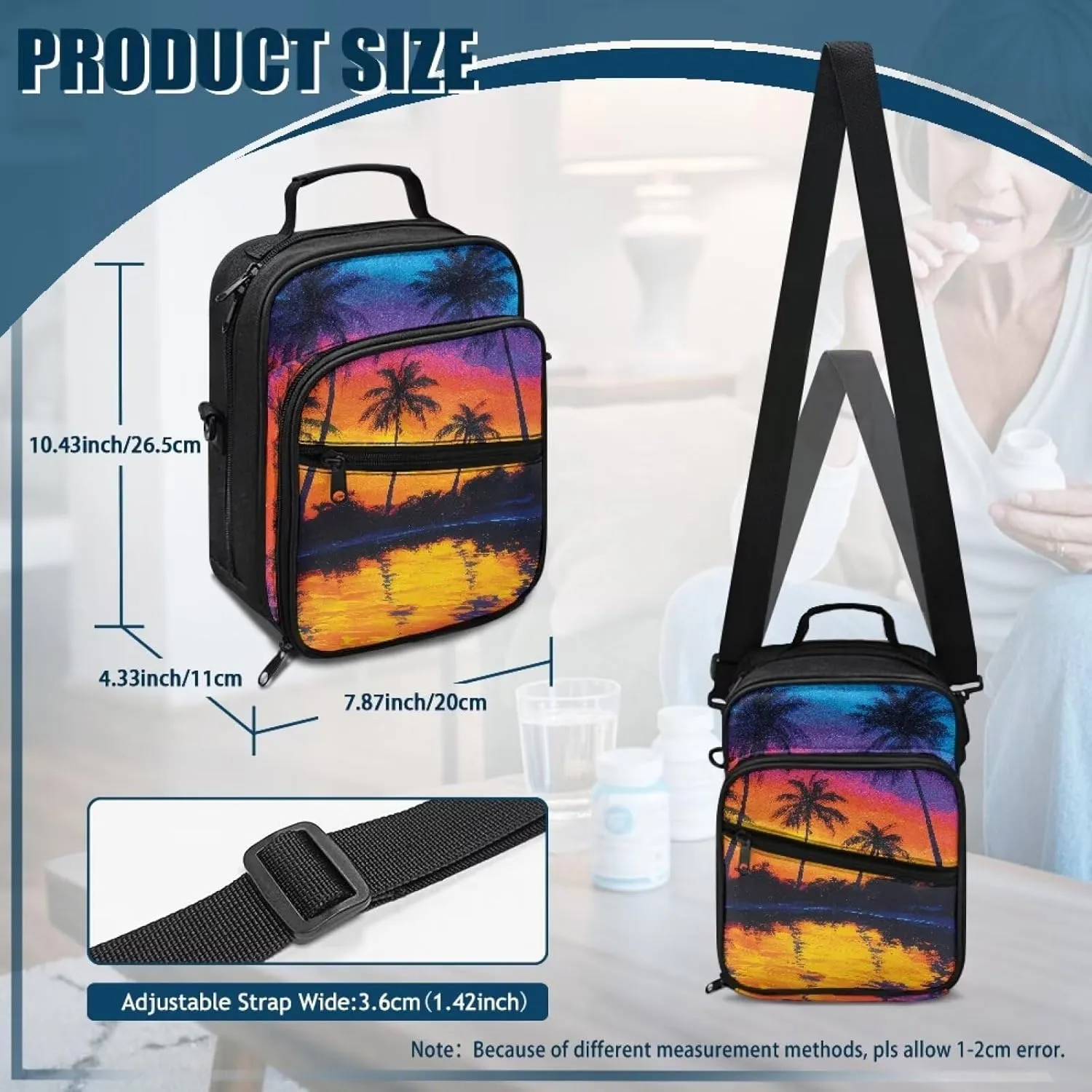 Insulin Travel Case, Coconut Tree Diabetes Bag for Supplies with Shoulder Strap for Glucose Meter and Diabetic Supplies