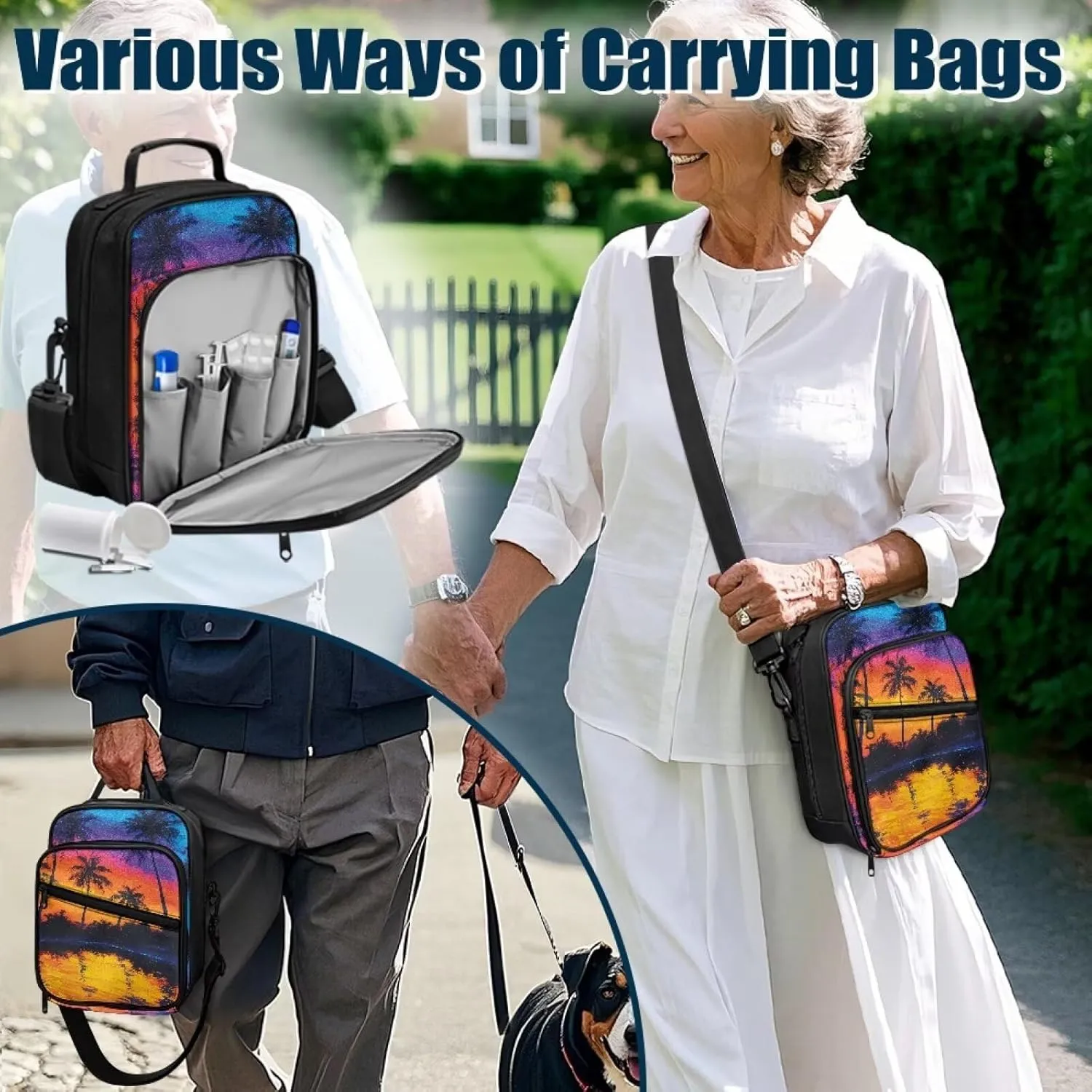 Insulin Travel Case, Coconut Tree Diabetes Bag for Supplies with Shoulder Strap for Glucose Meter and Diabetic Supplies