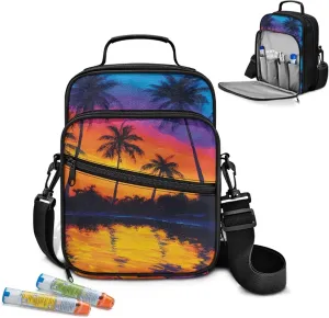 Insulin Travel Case, Coconut Tree Diabetes Bag for Supplies with Shoulder Strap for Glucose Meter and Diabetic Supplies
