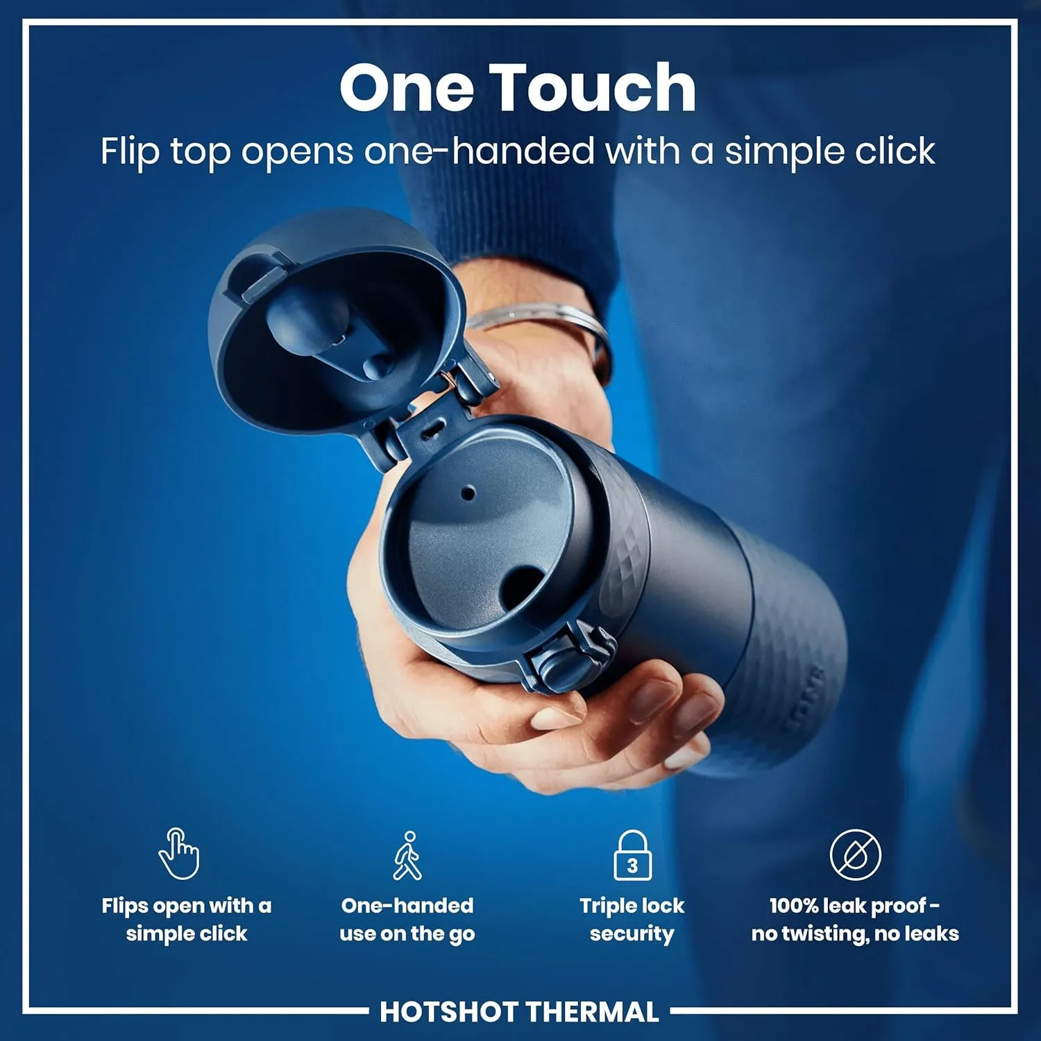 ION8 Insulated Travel Mug, 360 ml/12 oz, Leak Proof, Triple Lock Secure, Spill-Free in Transit, Hygienic Cover, Easy-to-Clean, Perfect On-The-Go, Ash Navy, Stainless Steel