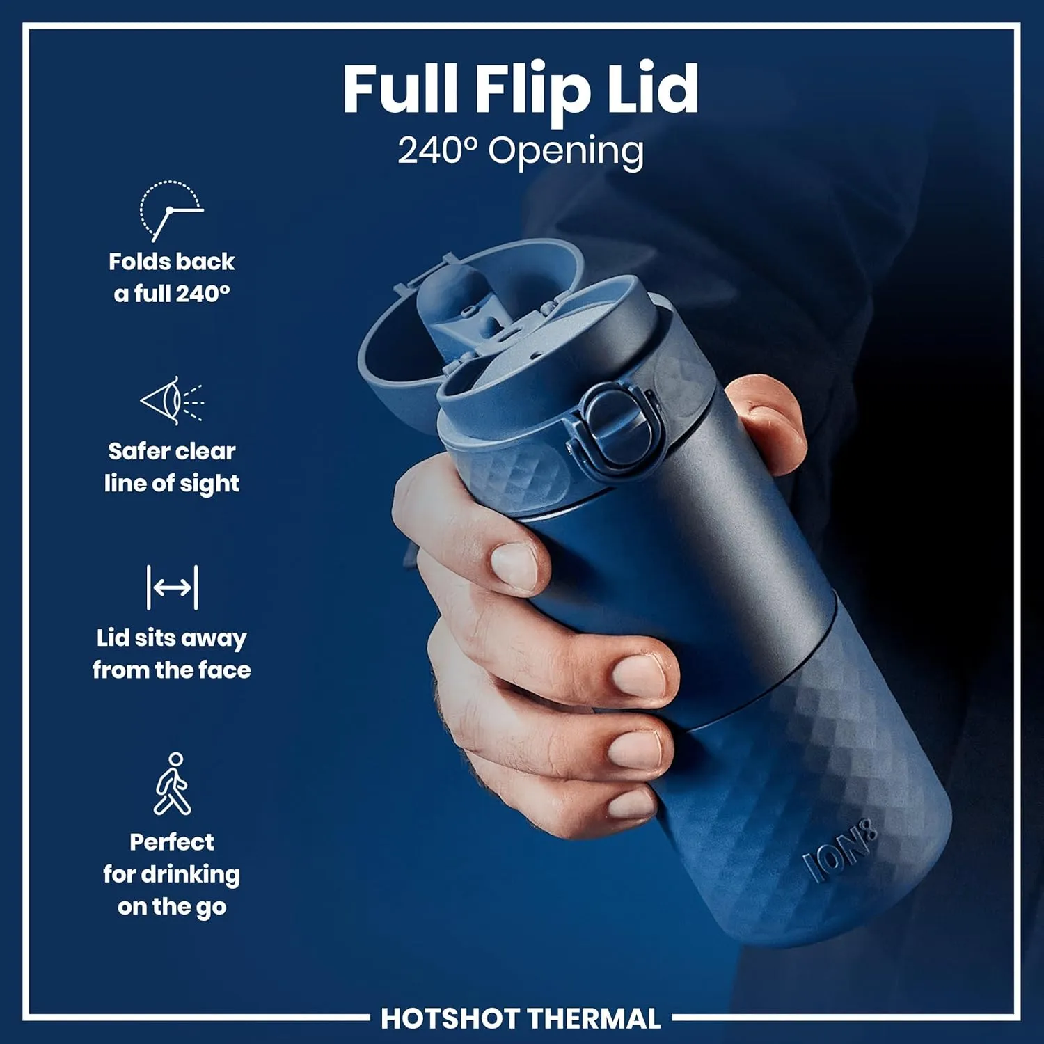 ION8 Insulated Travel Mug, 360 ml/12 oz, Leak Proof, Triple Lock Secure, Spill-Free in Transit, Hygienic Cover, Easy-to-Clean, Perfect On-The-Go, Ash Navy, Stainless Steel