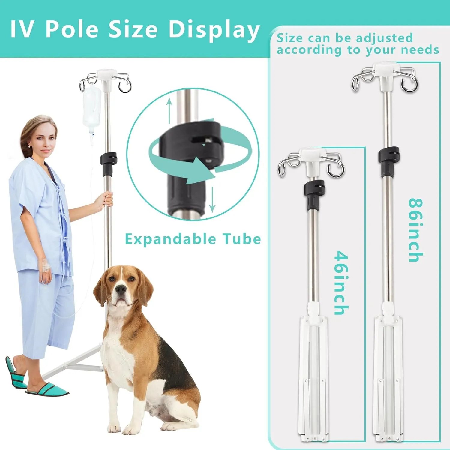 IV Poles,46-86 Inch IV Stand Floor with 4 IV Bag Holder Stand Portable Telescopic Stabilizing Tripod Stainless Steels Pipe Extension Pole Lightweight Strudy and Durable (46-86INCH)