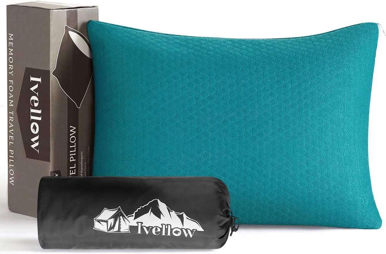 Ivellow Memory Foam Travel Pillow Compressible Camping Pillow for Sleeping Shredded Memory Foam Pillow Compact Firm Supportive Small Pillow for Adults Kids Outdoor Backpacking Hiking Essential Gear-M