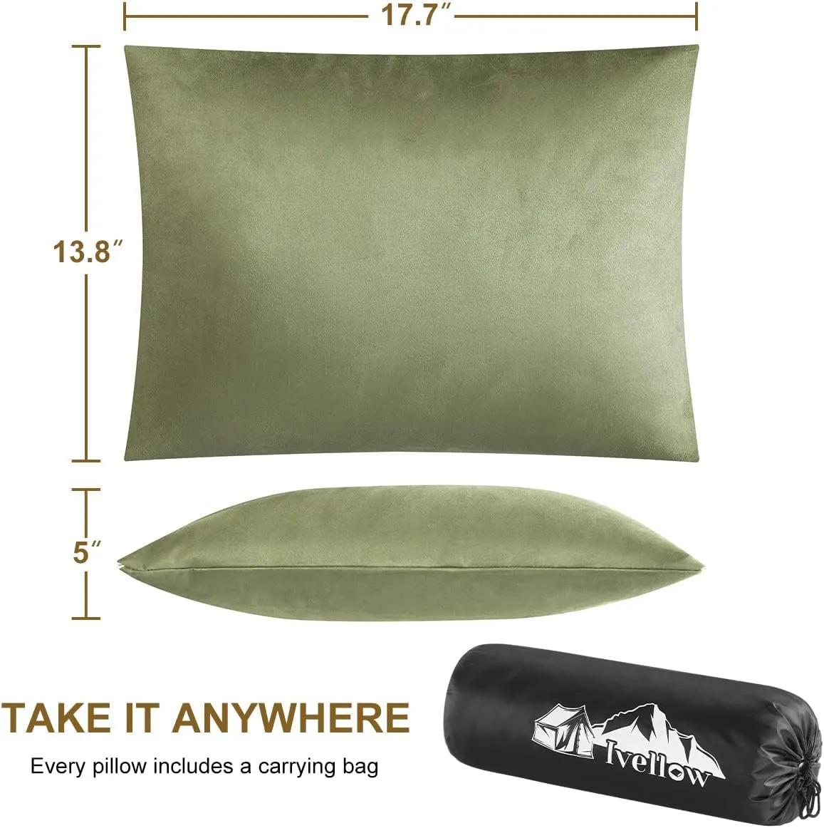 Ivellow Memory Foam Travel Pillow Compressible Camping Pillow for Sleeping Shredded Memory Foam Pillow Compact Firm Supportive Travel Pillow for Adults Kids Outdoor Hiking Essential Gear Green-M