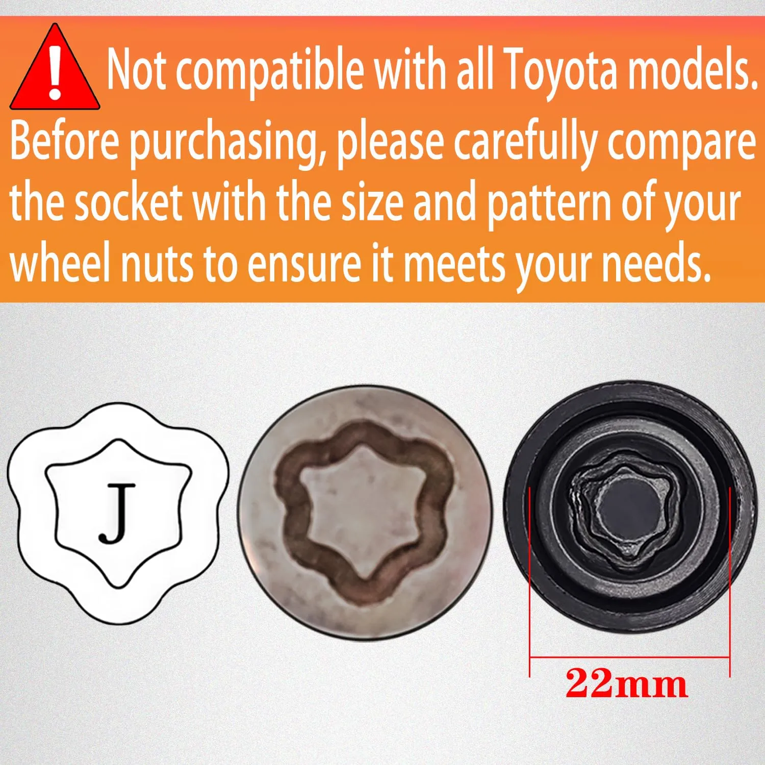 J-Wheel Locking Nut Key Compatible with Toyota Models, Lexus, Tacoma, Wheel Lock Nut Socket Adapter, Anti-Theft Lug Removal Tool, Socket Remover Hand Repair Tool