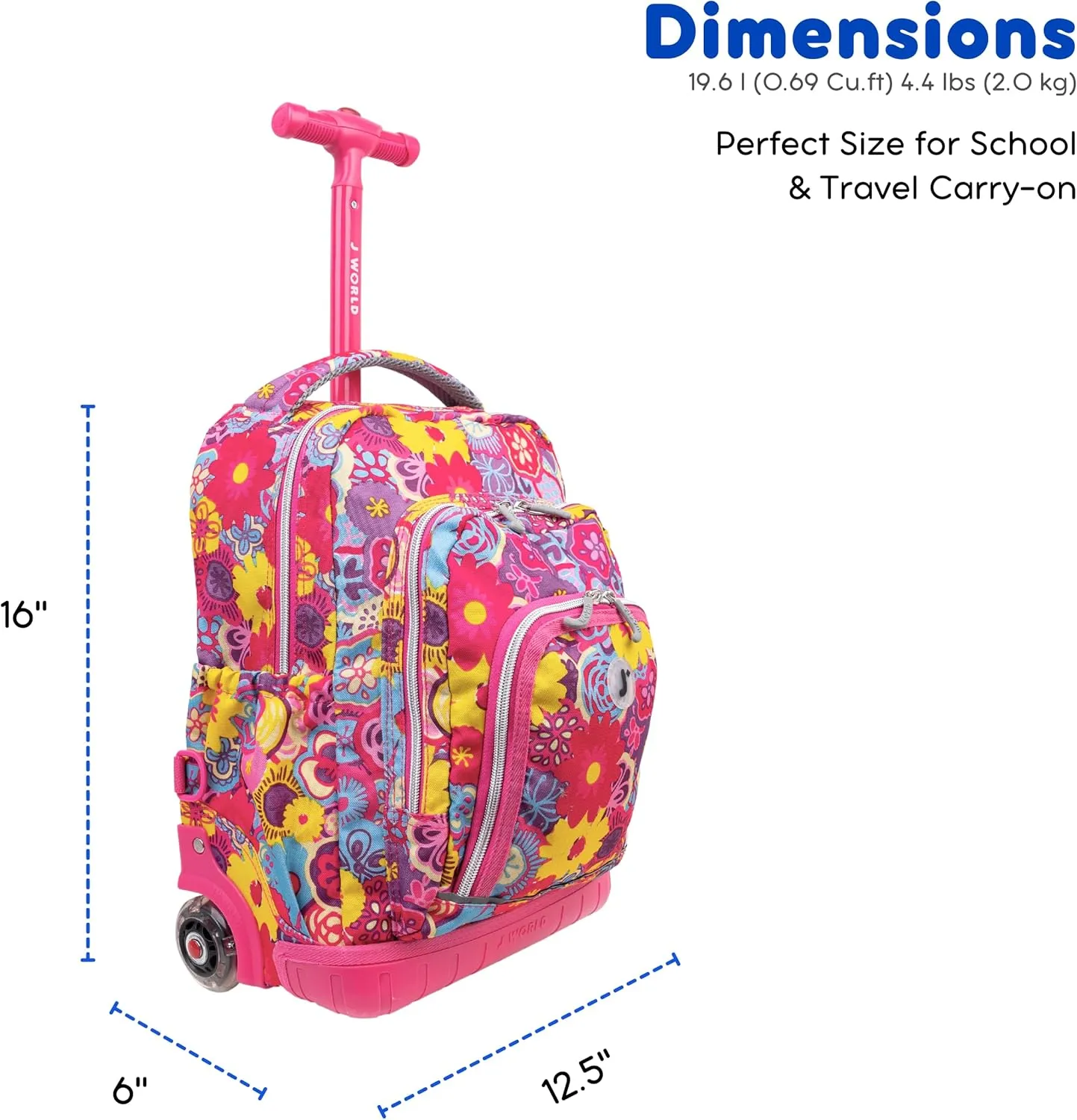 J World New York Lollipop Kids Rolling Backpack & Lunch Bag Set, Poppy Pansy, One Size