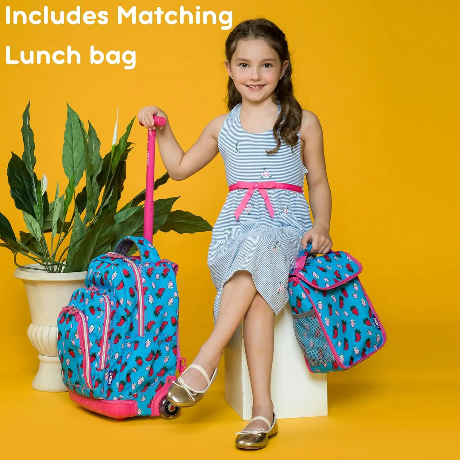 J World New York Lollipop Kids Rolling Backpack & Lunch Bag Set, Poppy Pansy, One Size