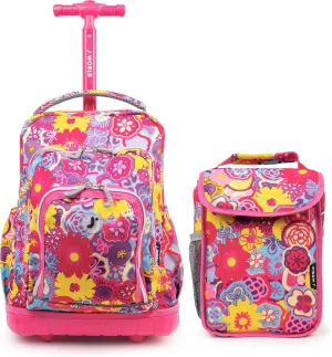 J World New York Lollipop Kids Rolling Backpack & Lunch Bag Set, Poppy Pansy, One Size