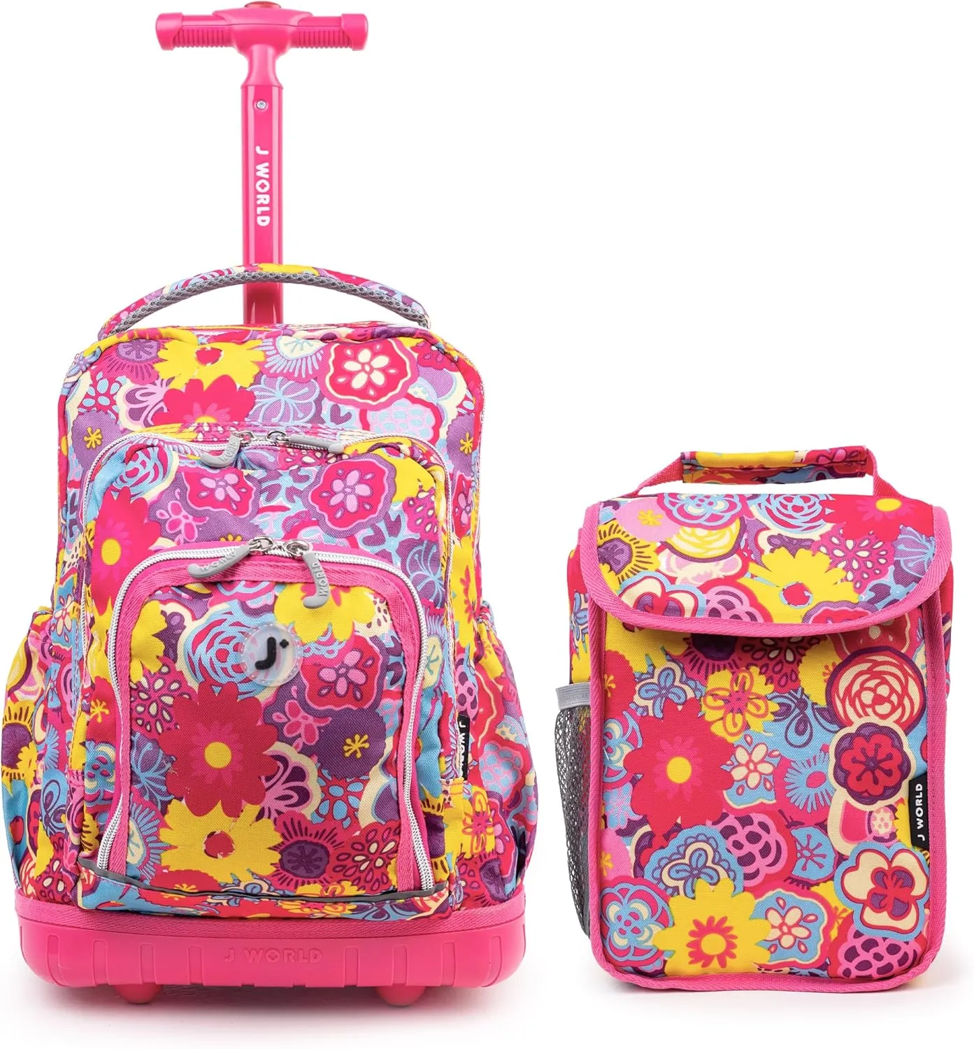 J World New York Lollipop Kids Rolling Backpack & Lunch Bag Set, Poppy Pansy, One Size