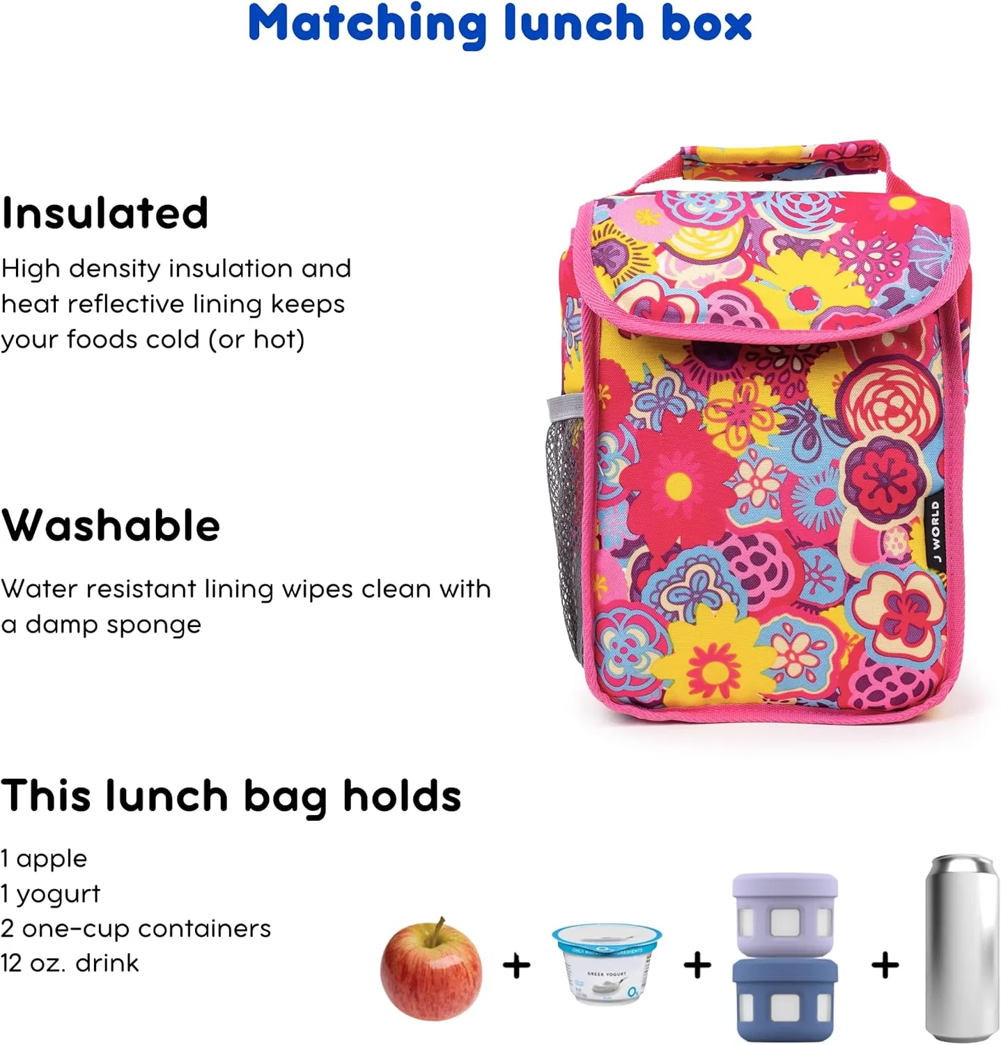 J World New York Lollipop Kids Rolling Backpack & Lunch Bag Set, Poppy Pansy, One Size