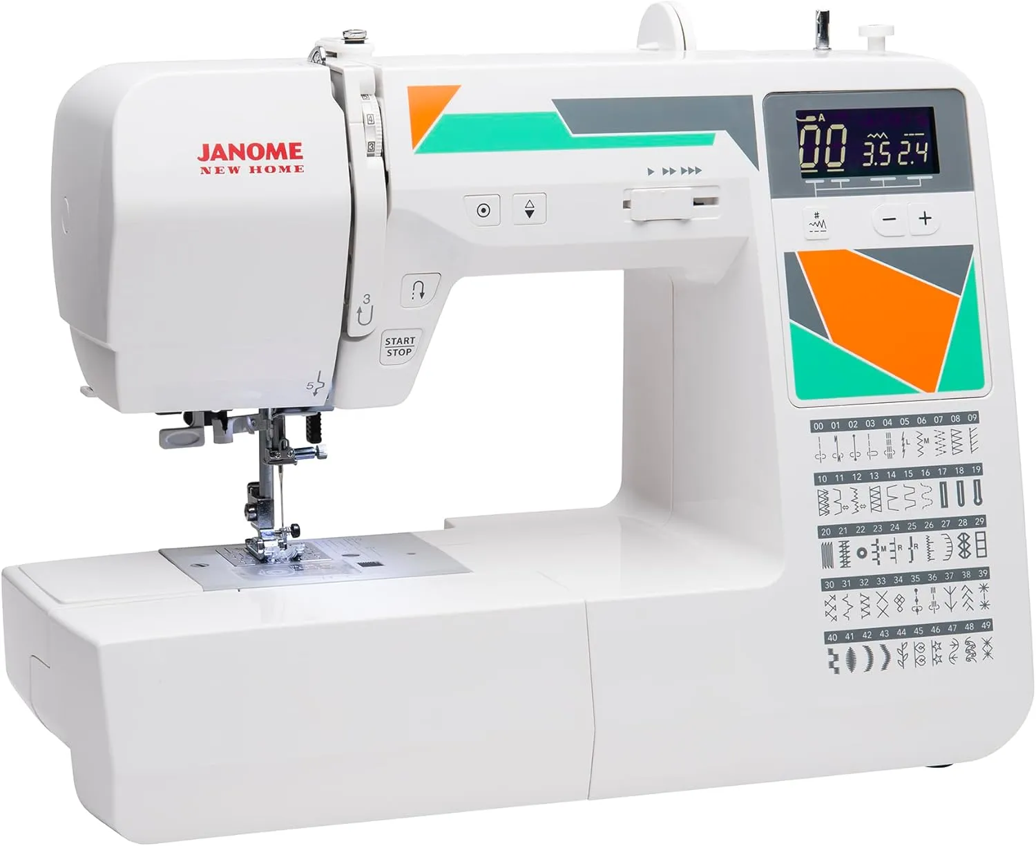 Janome MOD-50 Computerized Sewing Machine with 50 Built-In Stitches, 3 One-Step Buttonholes, Drop Feed and Accessories Red