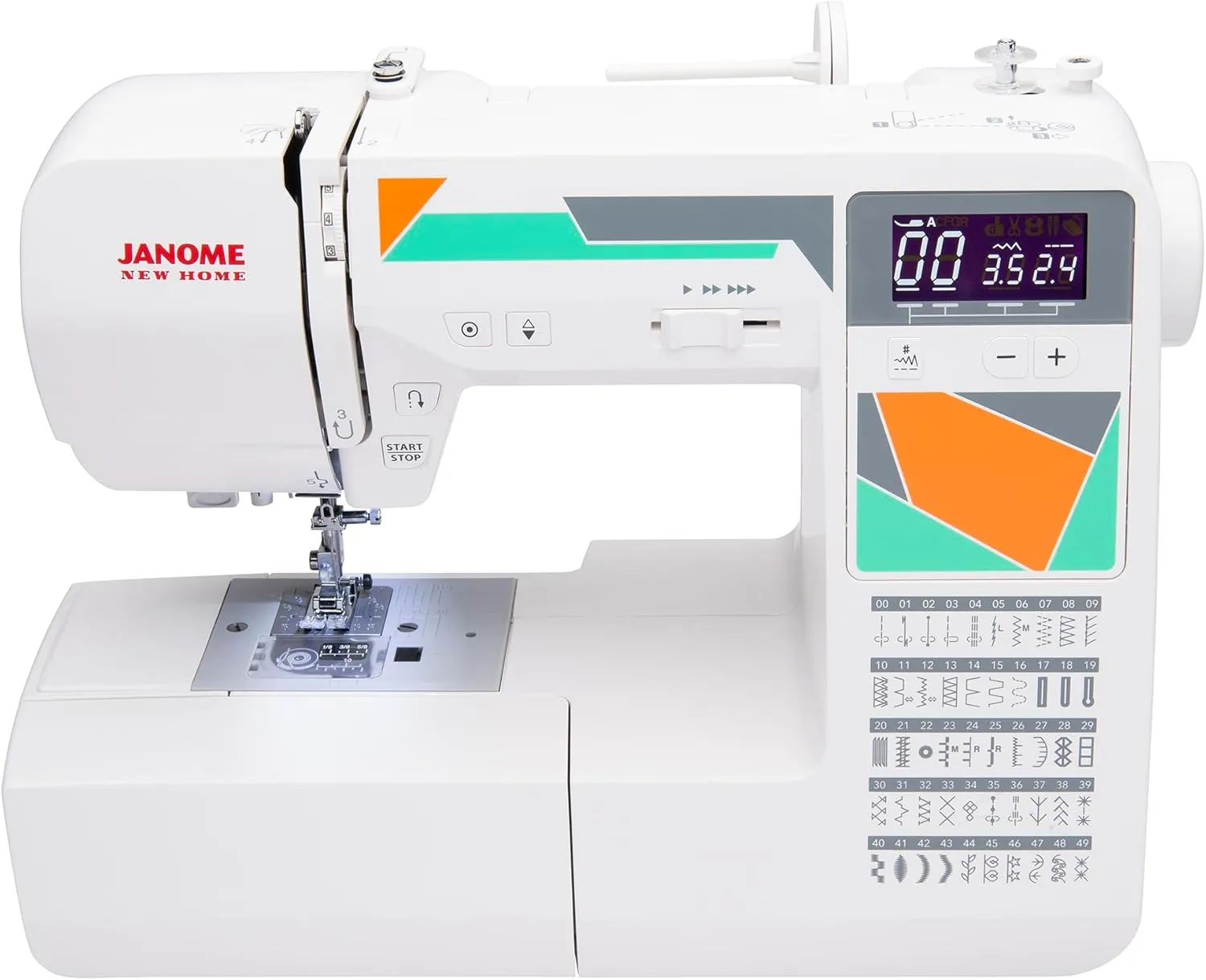 Janome MOD-50 Computerized Sewing Machine with 50 Built-In Stitches, 3 One-Step Buttonholes, Drop Feed and Accessories Red