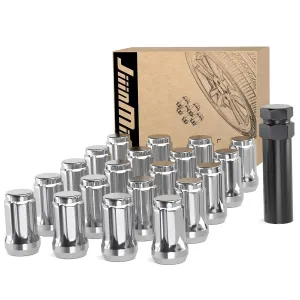 JiiinMiiin 20PCS M12x1.5 Lug Nuts Chrome 6 Spline Tuner, Closed End Aftermarket Locking Lugnuts 1.38 inch Length with 1 Socket Key 60 Degree Conical/Cone Bulge Seat