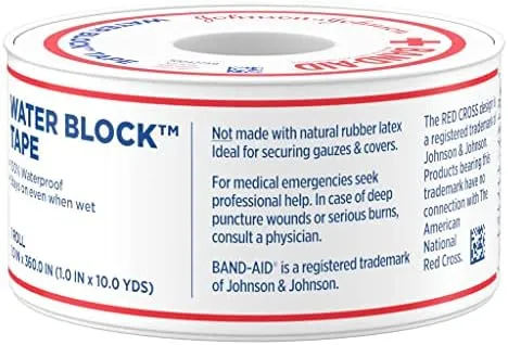 Johnson & Johnson Band-Aid Brand of First Aid Products Waterproof Tape, 1 Inch by 10 Yards (Pack of 4)