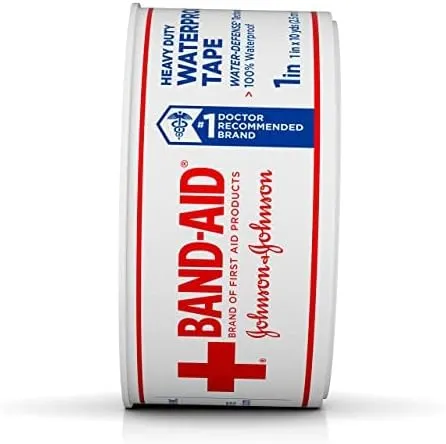 Johnson & Johnson Band-Aid Brand of First Aid Products Waterproof Tape, 1 Inch by 10 Yards (Pack of 4)