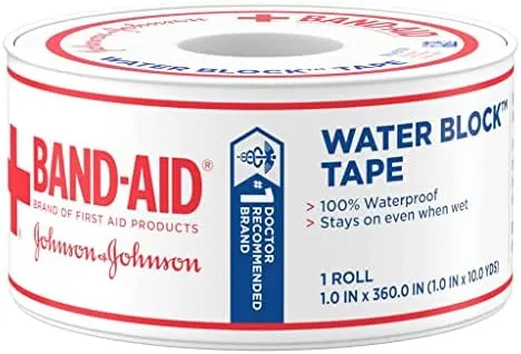 Johnson & Johnson Band-Aid Brand of First Aid Products Waterproof Tape, 1 Inch by 10 Yards (Pack of 4)