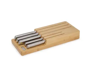 Joseph Joseph Elevate Kitchen Knives 5-piece Japanesse Stainless Steel knife set, in drawer Bamboo Block organizer tray