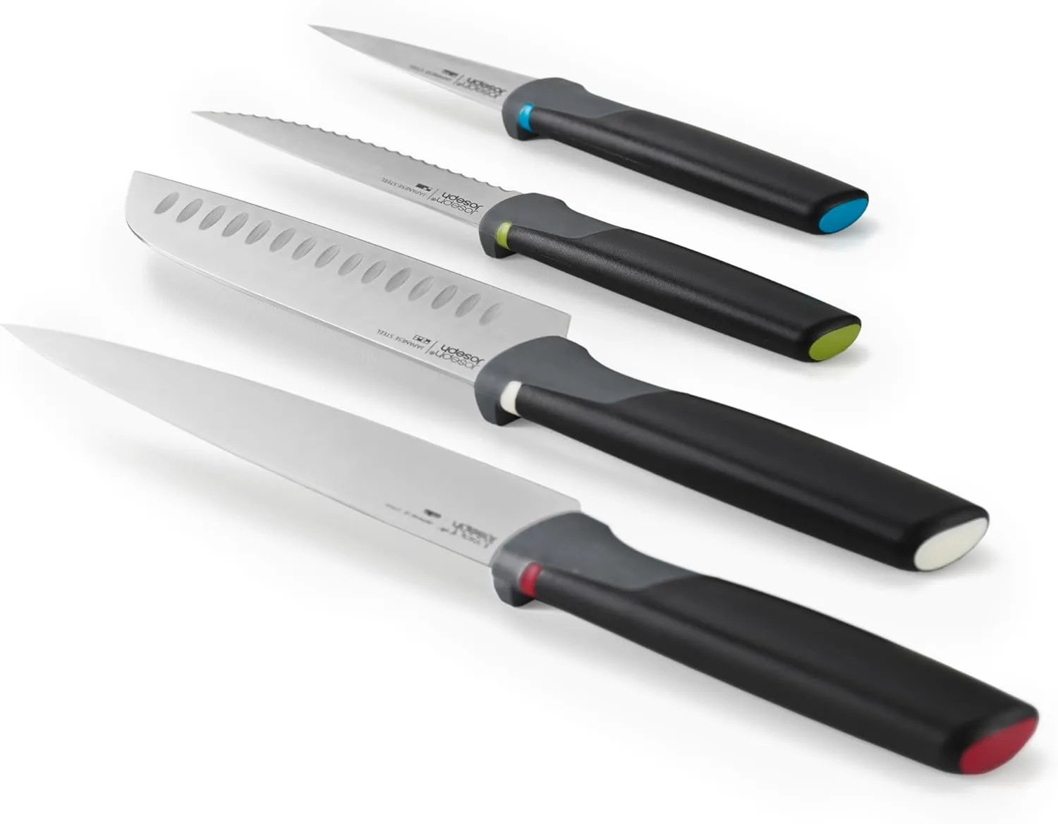 Joseph Joseph Folio Icon 8-Piece Multi Colour coded Cutting Board Set with Japanese Stainless Steel Knives, Slimline case for organized Kitchen storage, Silver