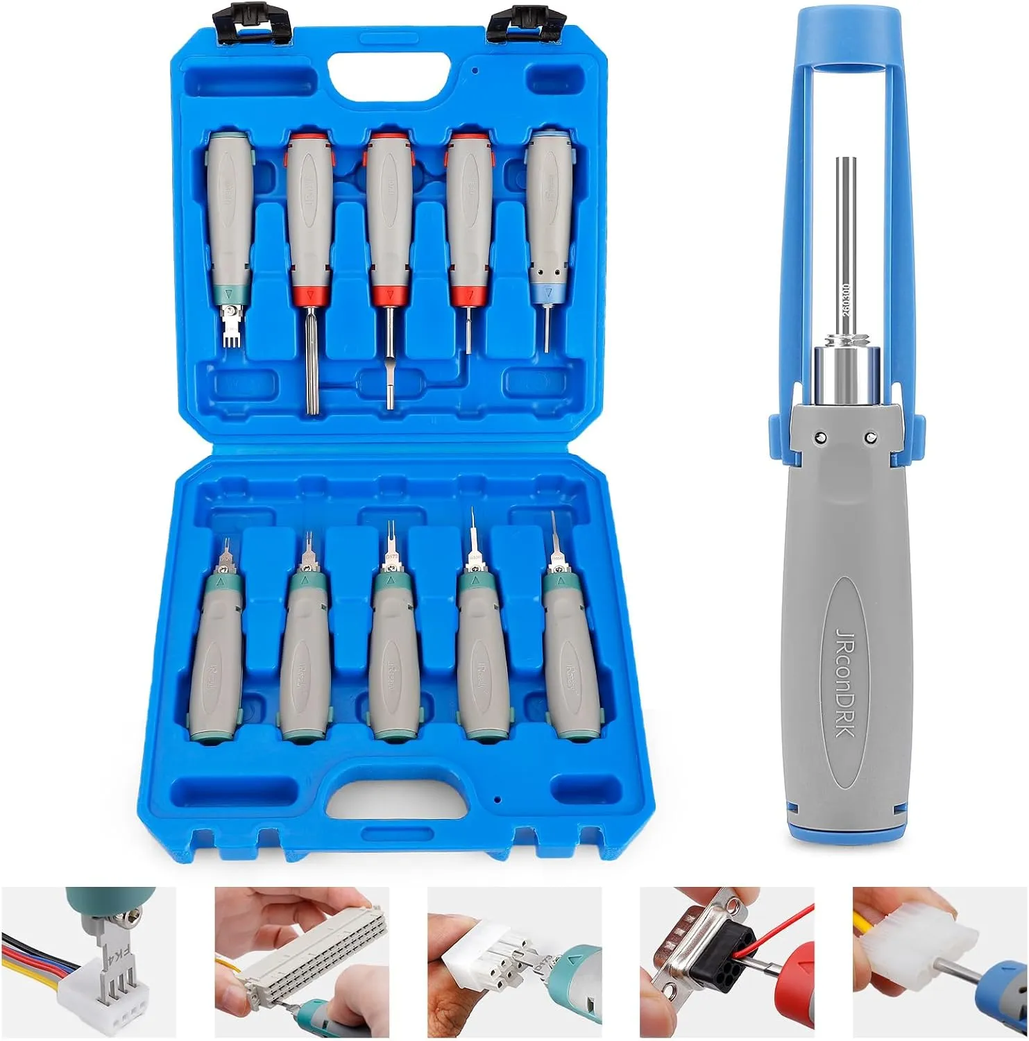JRready JRconDRK00A10-04 Terminal Release Tool Kit, 10PCS Automotive Computer Electrical Pin Removal Tools Wire Harness Repair Terminal Extractors Set for Molex, Harting, Wain Series Connector