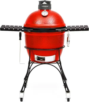 Kamado Joe Classic Joe Series II 18-inch Ceramic Charcoal Grill and Smoker with Cart, Side Shelves, Stainless Steel Grates and 250 Cooking Square Inches in Red, Model KJ-23RHC