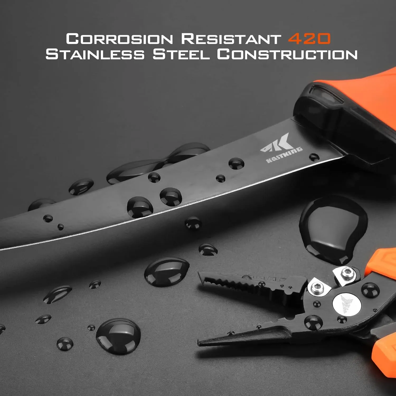 KastKing 6-inch Fishing Pliers and Fillet Knife, 6" Split Ring Nose Plier and 7" Fillet Knife, Orange
