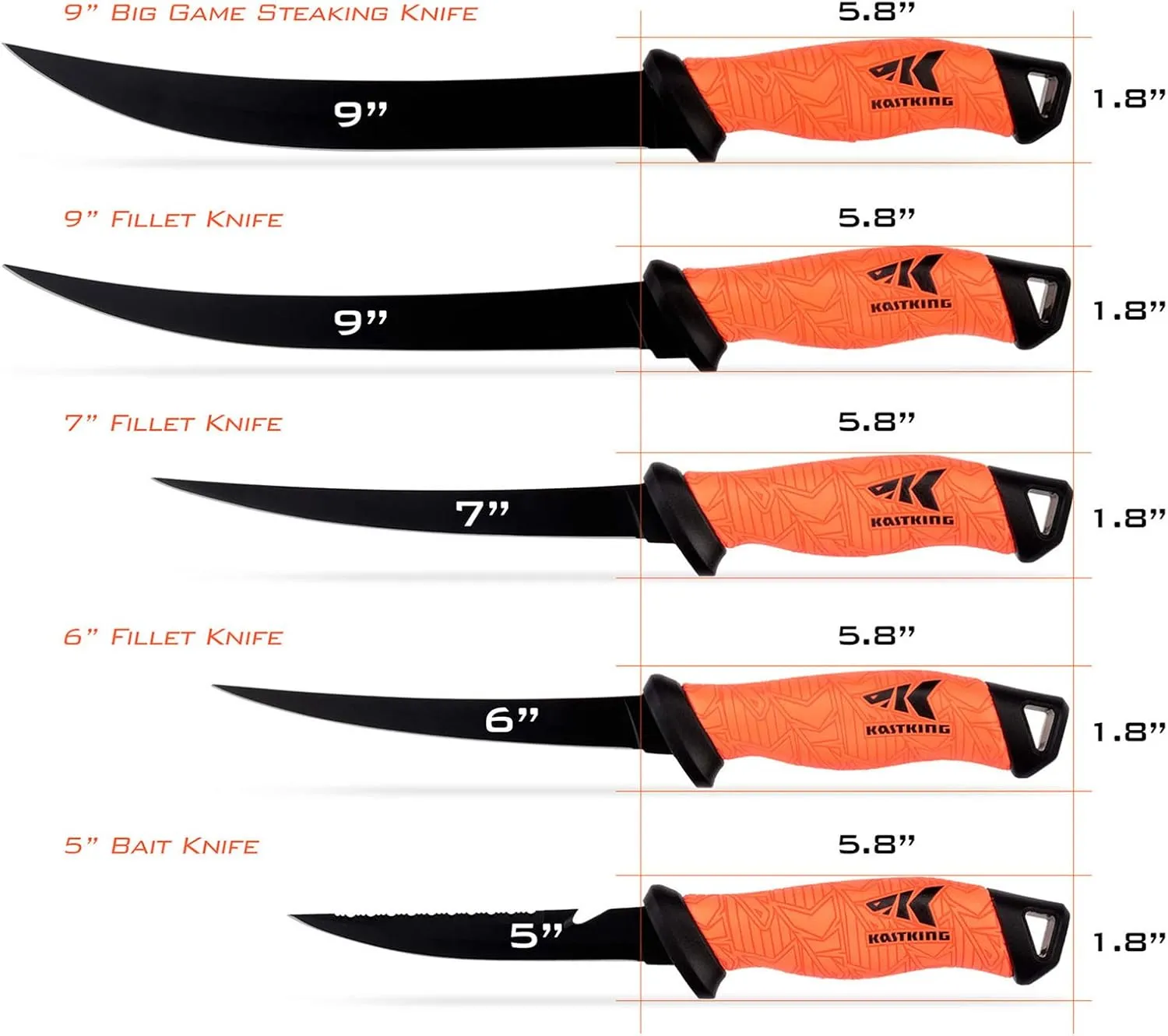 KastKing Fillet Knife and Bait Knife, Razor Sharp G4116 German Stainless-Steel Blade 5" - 12", Professional Level Knives for Filleting and Boning, Non-Slip Handles, Includes Protective Sheath
