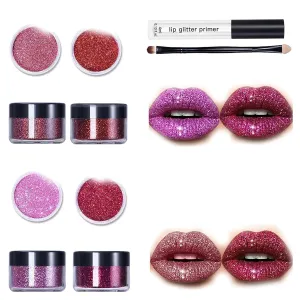 Kawaii Kisses Glitter Lip Kit - Shiny Diamond and Metallic Lip, Anna Makeup Kawaii Kisses Glitter Lip Kit, 4 Colors Glitter Lip Kit Gloss, Waterproof Smudge Proof (#01, 4pcs)