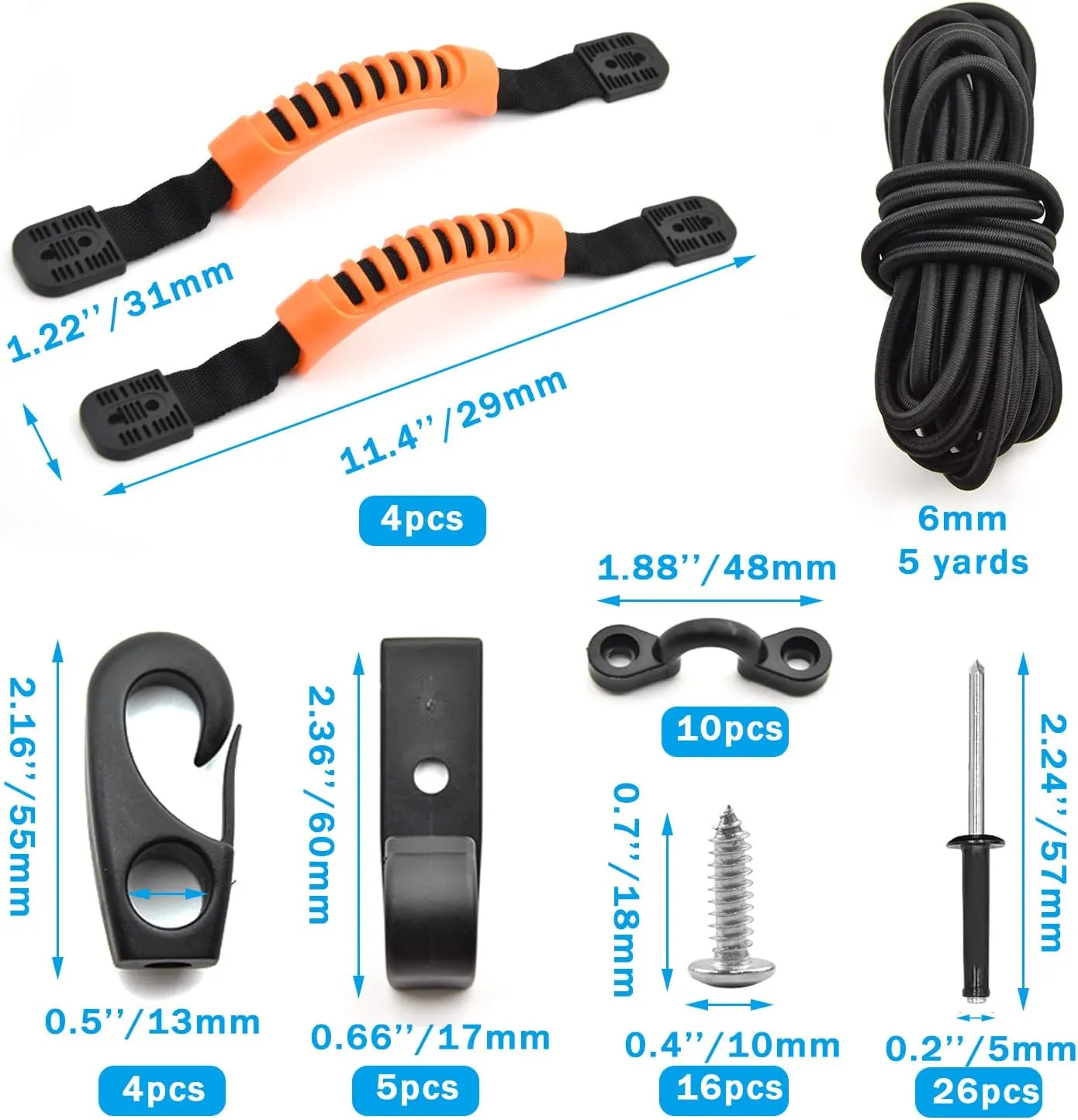 Kayak Carry Handle Rigging Kit -Kayak Canoe Carry Handles, 15 FT 6mm Elastic Bungee Cord Replacement Parts for Kayaks Canoes Boat Suitcase