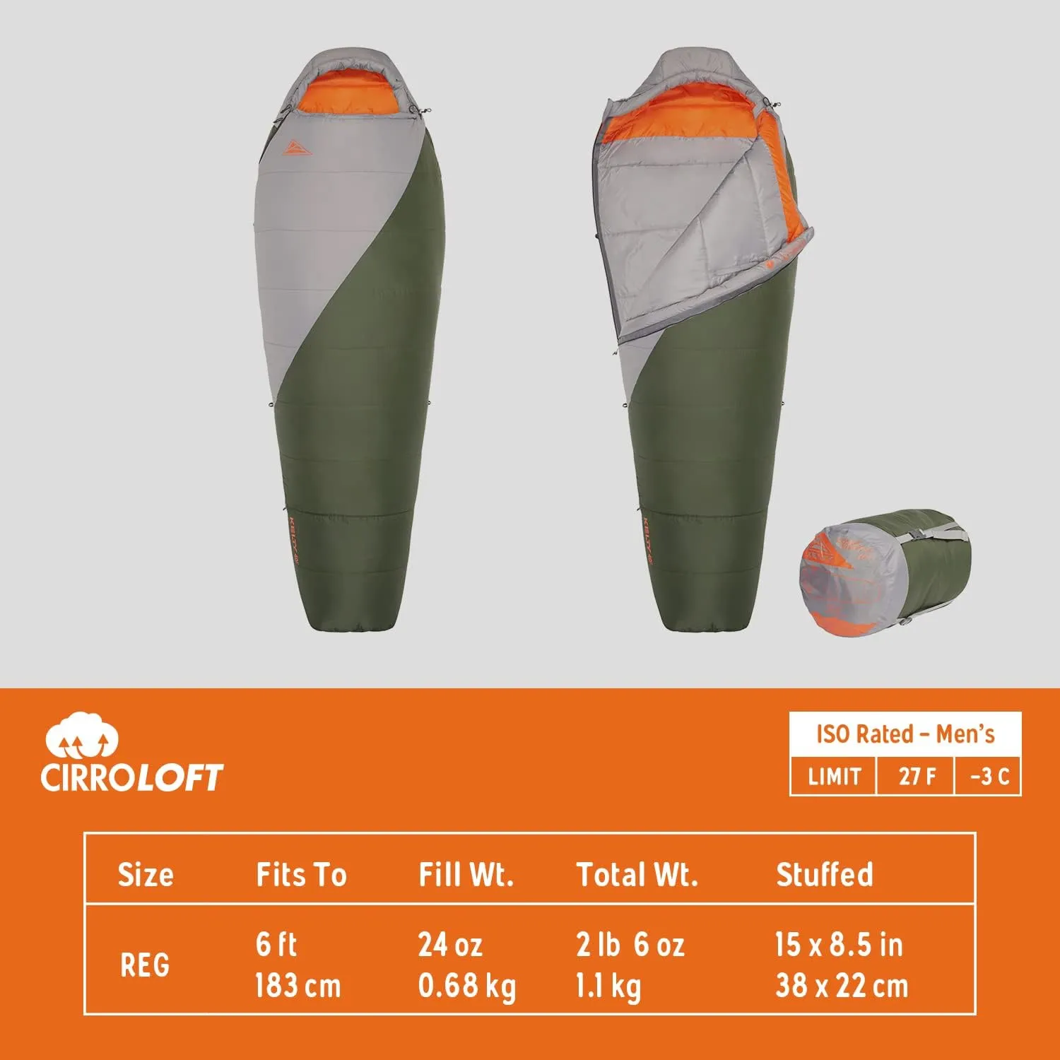 Kelty Cosmic Synthetic Fill 40 Degree Backpacking Sleeping Bag with Compression Straps, Compact and Lightweight, 2022
