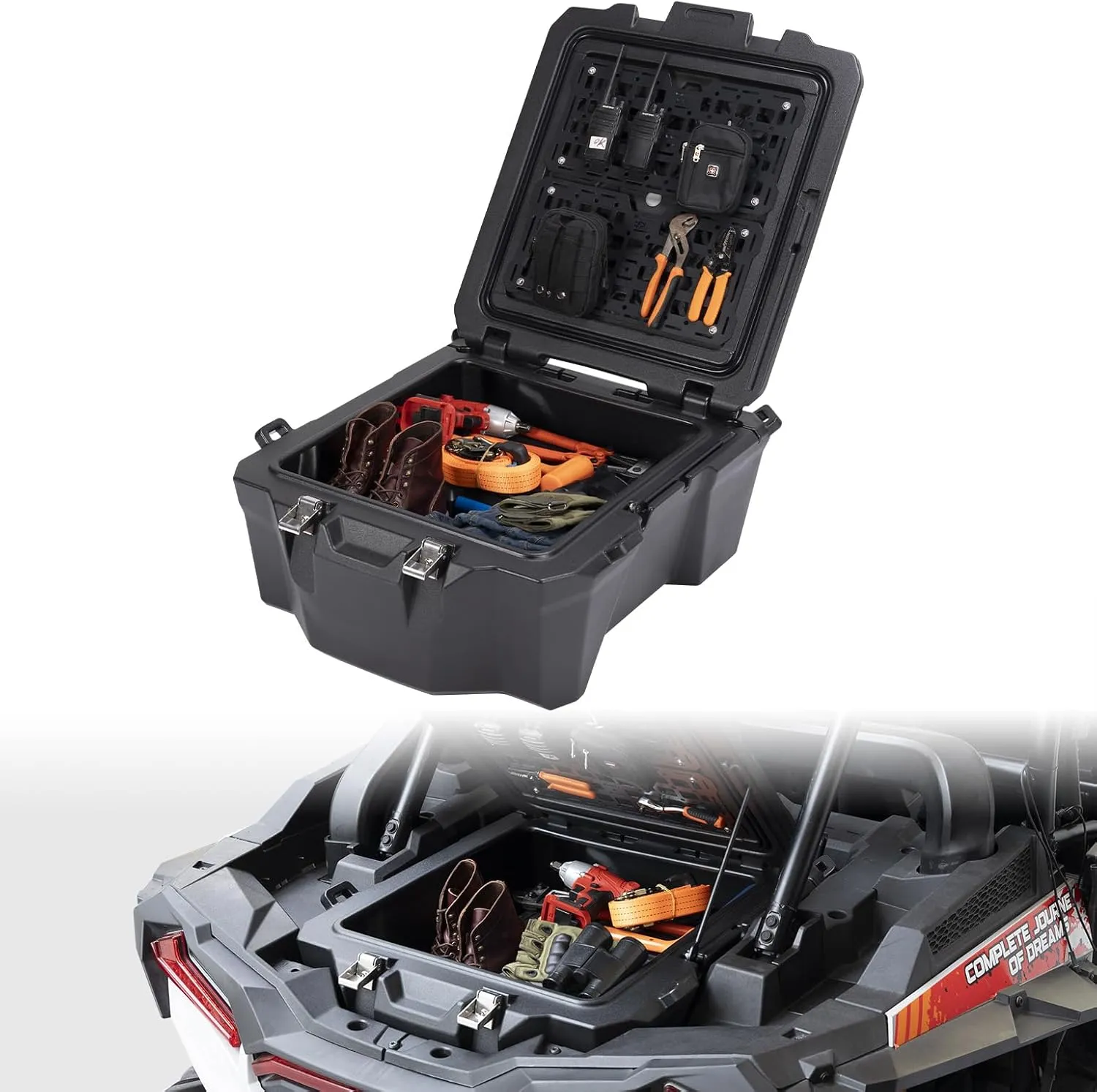 KEMIMOTO 100L (26.4 Gallons) UTV Rear Cargo Storage Box Compatible with 2019-2023 Polaris RZR XP1000 / XP4 1000, Featuring a Tactical Panel and Bed Storage Container