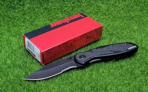Kershaw Blur Black Serrated Pocketknife, 3.4" Sandvik 14C28N Stainless Steel Cerakote Recurved Blade, Assisted Thumb-Stud Opening EDC