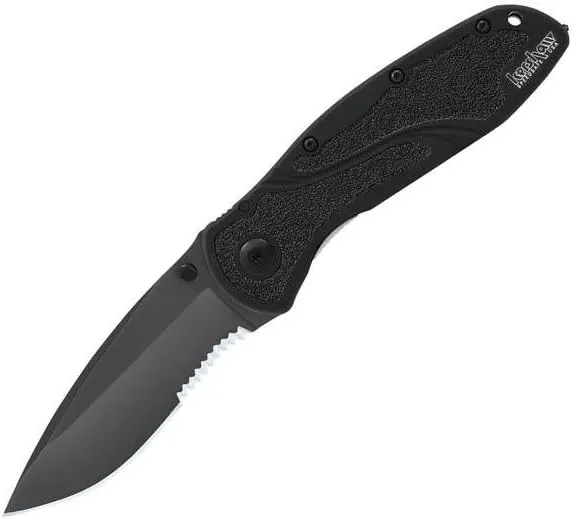 Kershaw Glassbreaker Blur Pocketknife, 3.4" Sandvik 14C28N Stainless Steel Recurved Serrated Blade, assisted opening EDC, Emergency Tool