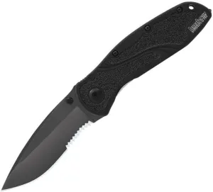 Kershaw Glassbreaker Blur Pocketknife, 3.4" Sandvik 14C28N Stainless Steel Recurved Serrated Blade, assisted opening EDC, Emergency Tool