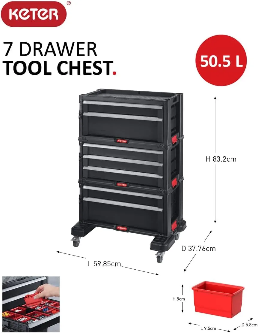 Keter Tool Trolley 7 Drawers 60 x 38 x 83 cm