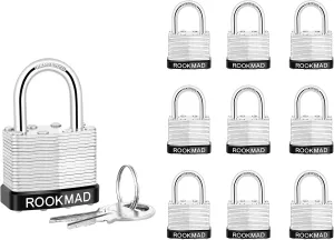 Keyed Padlocks, Laminated Steel Padlock, Keyed Alike Locks with Same Keys, PE Plastic Hoop, The Lead Content of This Pad Lock complies with CA65, 10 Pack