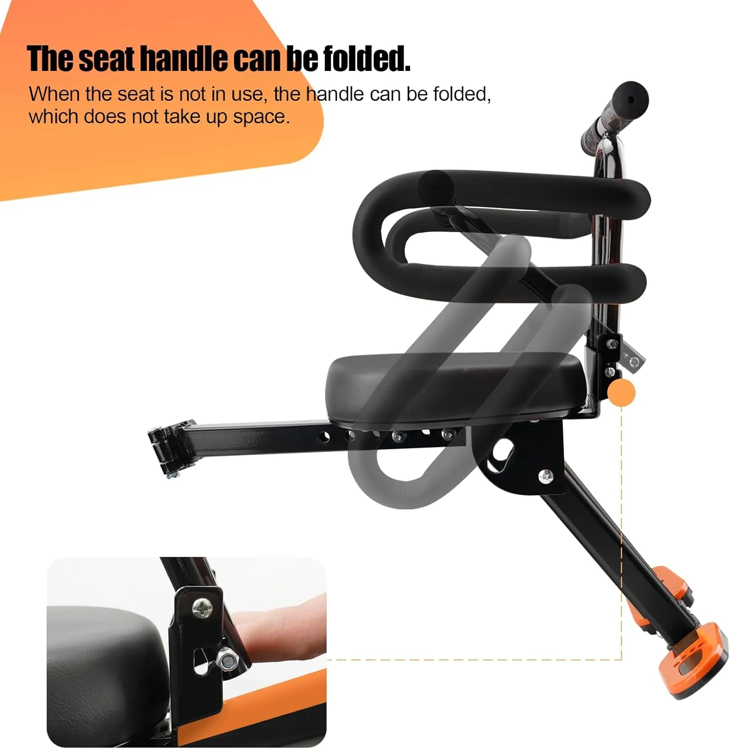 Kids Bike Seat with Handlebar Attachment, Detachable Front Mounted Child Bicycle Seats with Foot Pedals for Children 2~5 Years, Compatible with All Adult Mountain Bikes (Handle Seat)