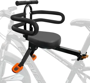 Kids Bike Seat with Handlebar Attachment, Detachable Front Mounted Child Bicycle Seats with Foot Pedals for Children 2~5 Years, Compatible with All Adult Mountain Bikes (Handle Seat)