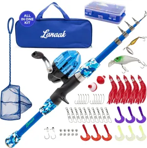 Kids Fishing Pole, Kids Portable Telescopic Fishing Rod Set, Tackle Box and Fishing Net Combo Kit, Kids Fishing Gear for Boys and Girls Age 5-10 and Youth