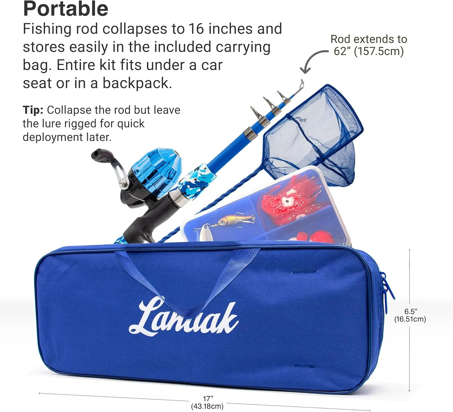 Kids Fishing Pole, Kids Portable Telescopic Fishing Rod Set, Tackle Box and Fishing Net Combo Kit, Kids Fishing Gear for Boys and Girls Age 5-10 and Youth