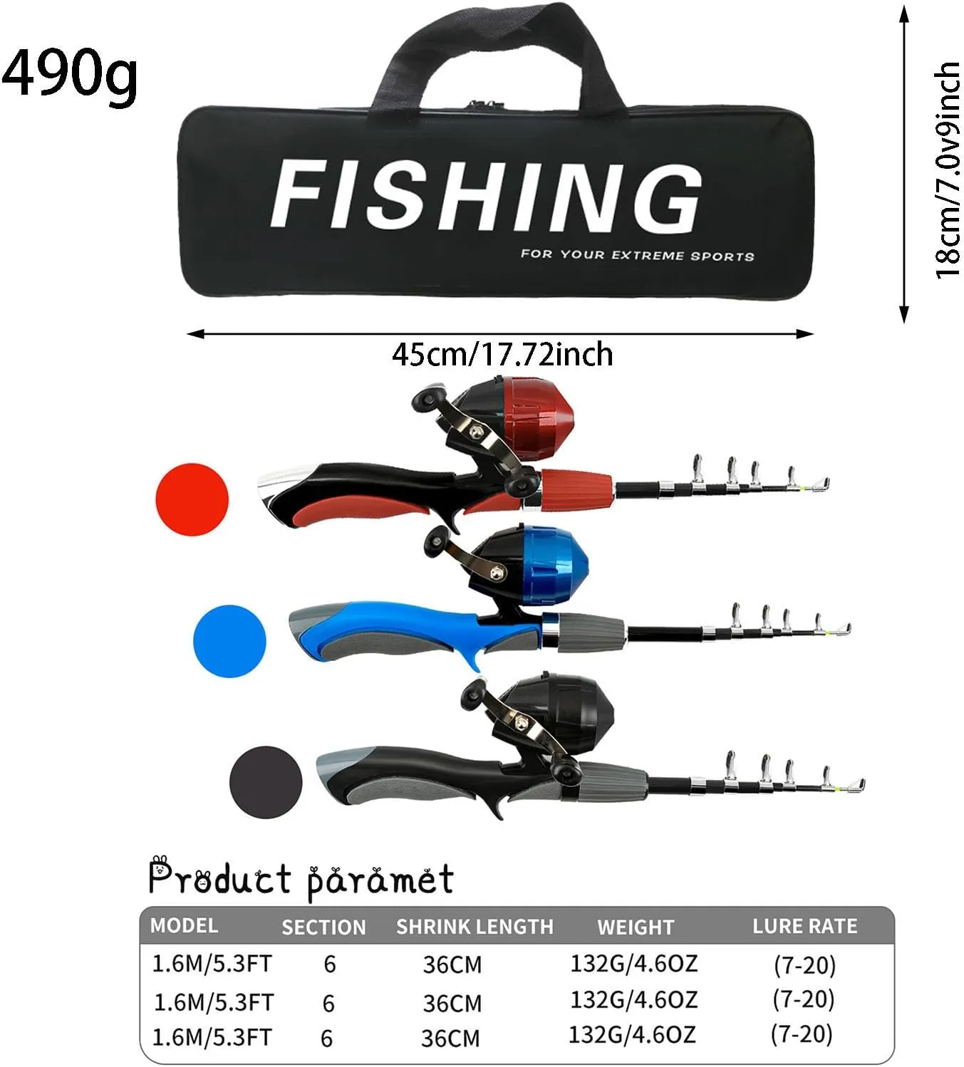 Kids Fishing Set Portable Telescopic Fishing Rod 6-Section Beginner Pole with Spinning Reel, Portable Bag, Tackle Box for Boys, Girls, Youth Gift Telescopic Rod