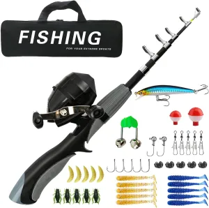 Kids Fishing Set Portable Telescopic Fishing Rod 6-Section Beginner Pole with Spinning Reel, Portable Bag, Tackle Box for Boys, Girls, Youth Gift Telescopic Rod