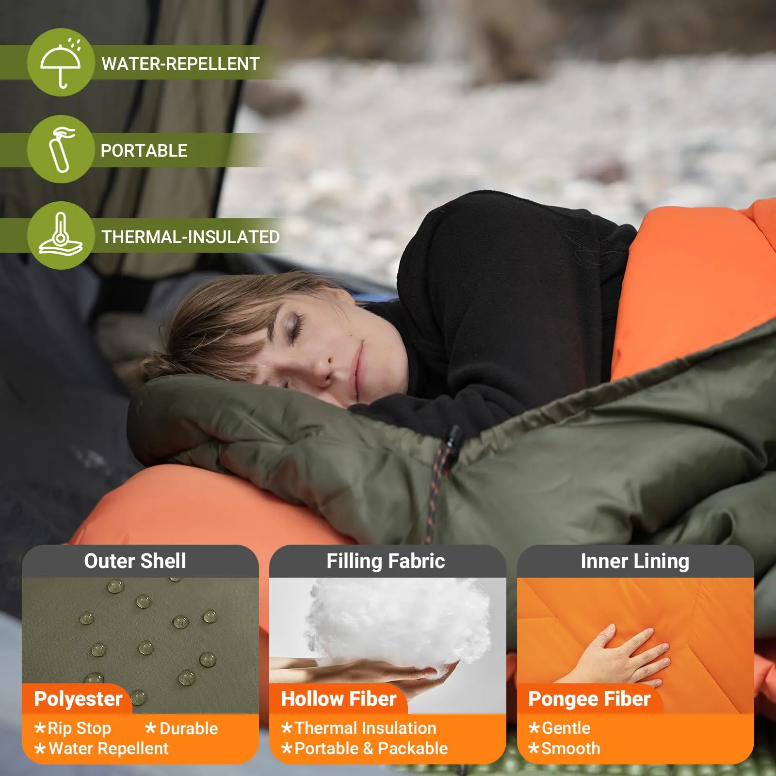 KingCamp HURON 250 Sleeping Bag-Envelope With Hood