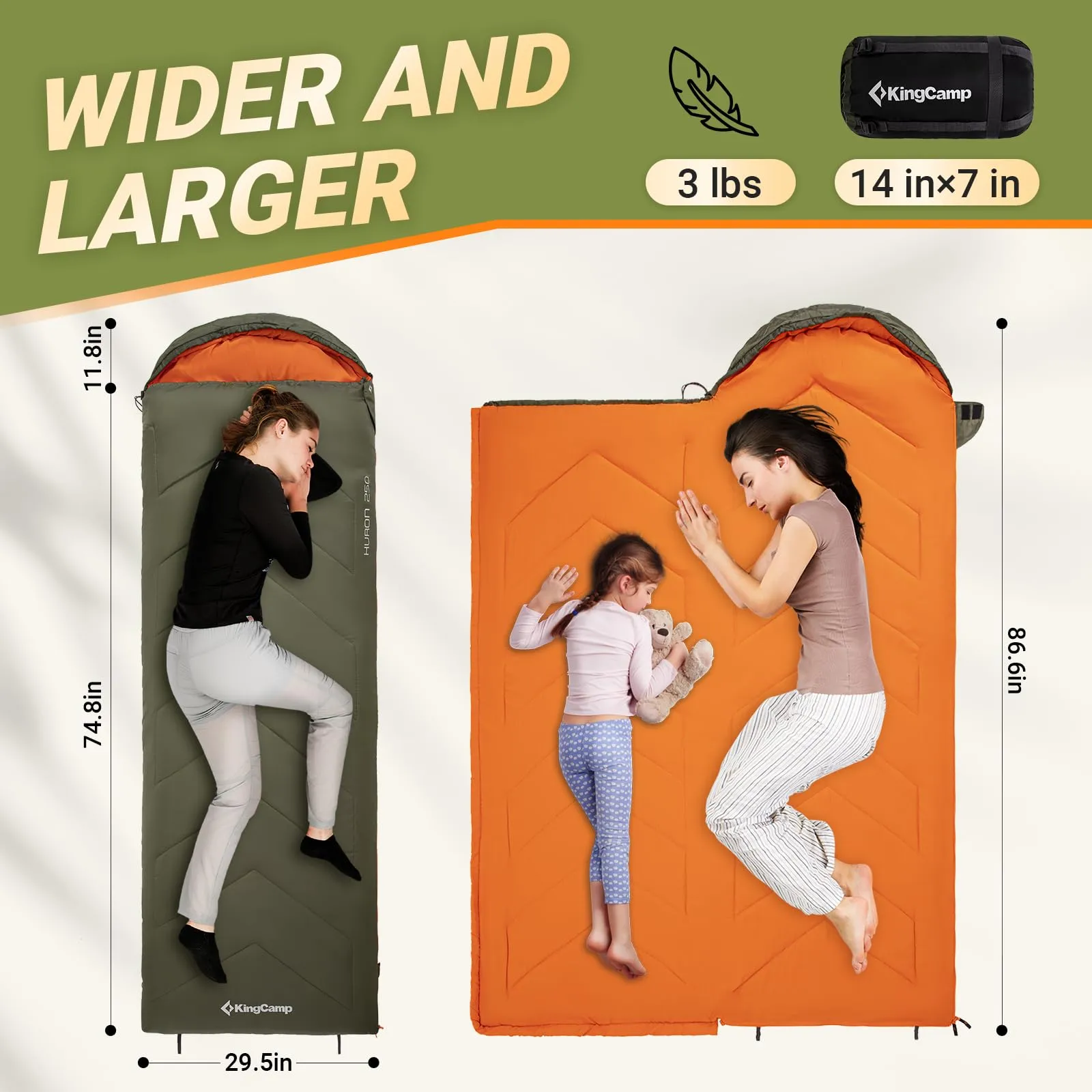 KingCamp HURON 250 Sleeping Bag-Envelope With Hood