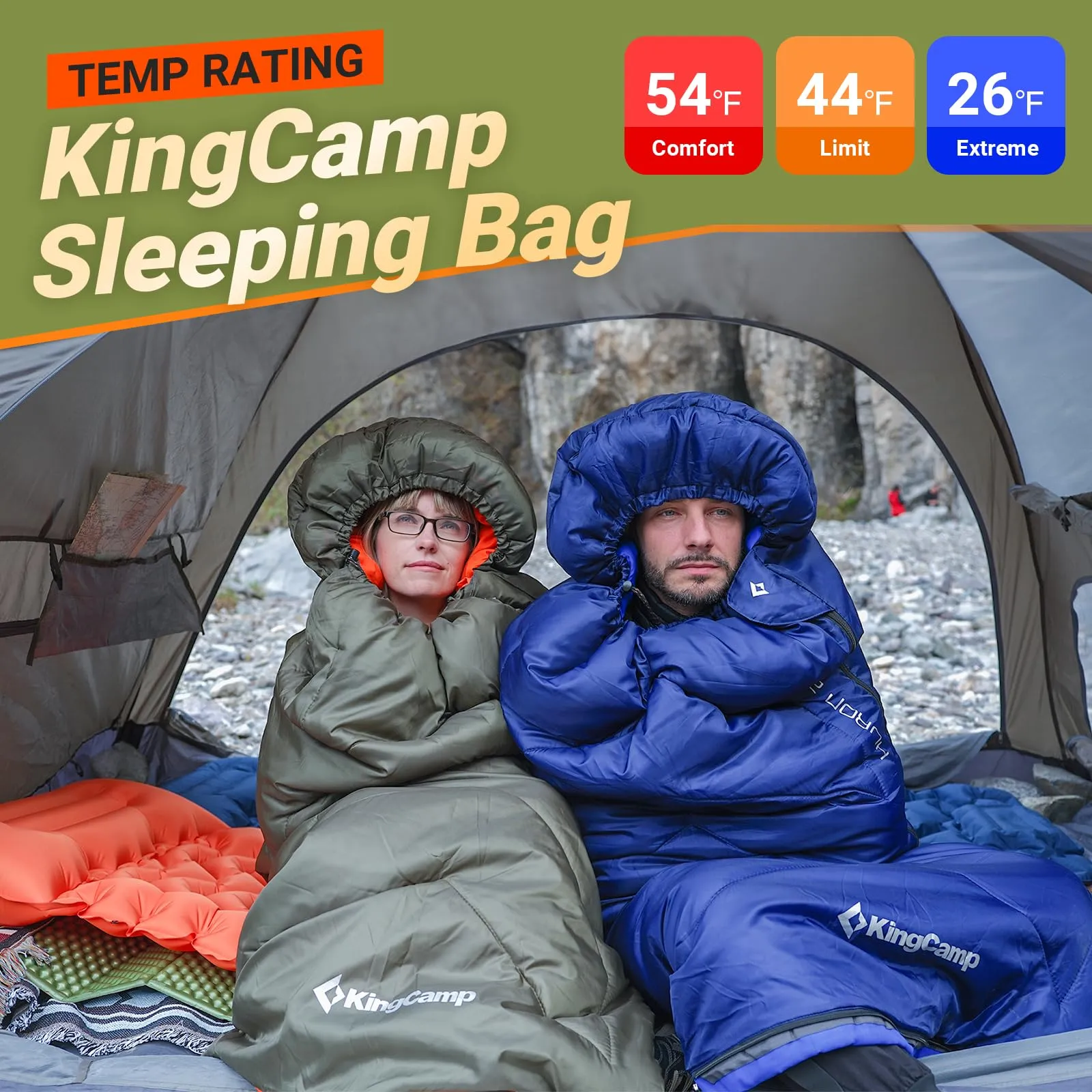 KingCamp HURON 250 Sleeping Bag-Envelope With Hood